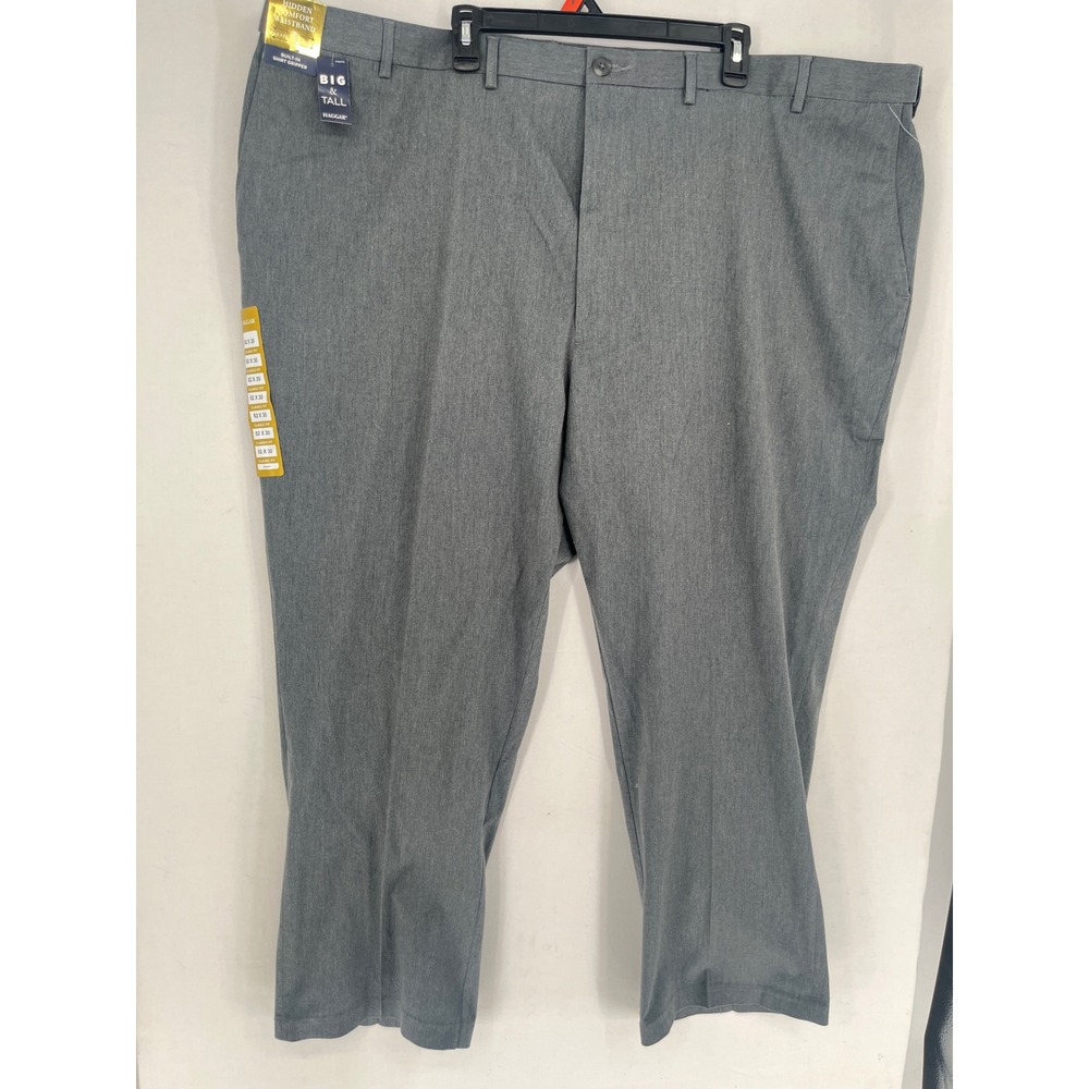 Haggar Iron Free Premium Khaki Mens Big & Tall 52x30 Classic Fit Charcoal Gray
